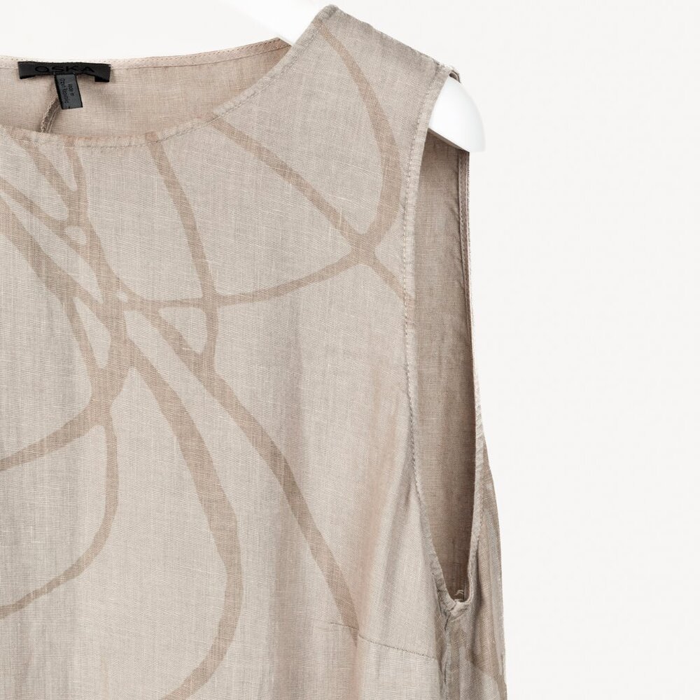 Oska Tuelo Taupe Branch-Print Linen Balloon-Hem Dress - Picture 4 of 10